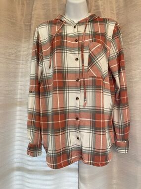 Eden & Olivia Lite Rust, Cream & Gray Plaid Long Sleeves Hoodie Shirt